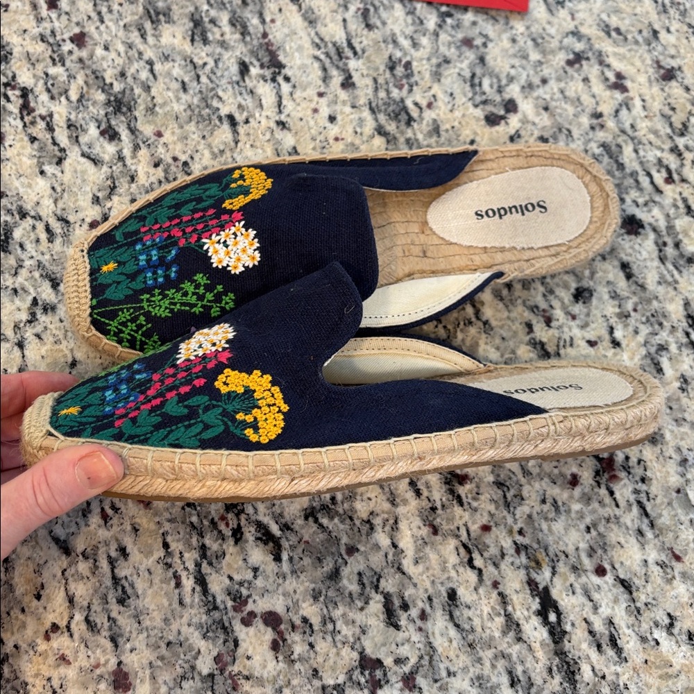 Soludos Navy Embroidered Floral Espadrilles Flats - Picture 7 of 11